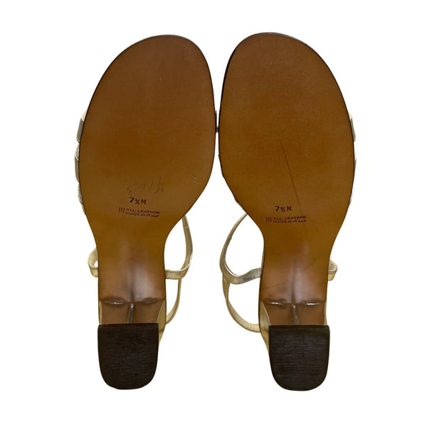 Amalfi By Rangoni Women’s Silver Leather T-Strap Sosta Heeled Sandals Size 7.5