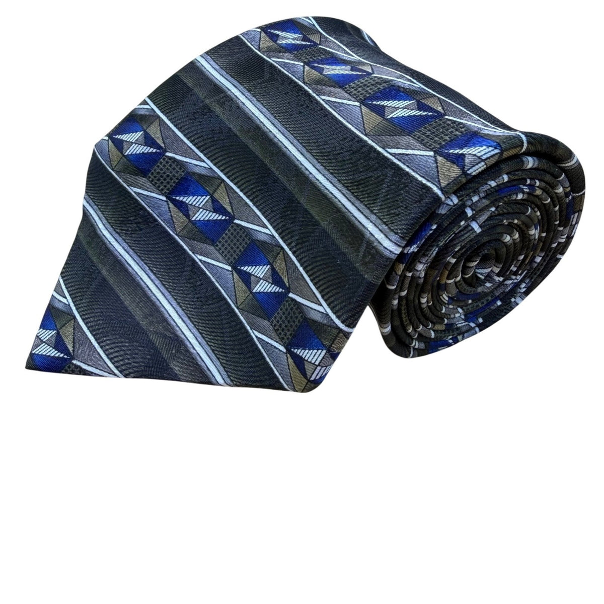 David Taylor Mens Geometric Patterned Blue & Gray Polyester Necktie
