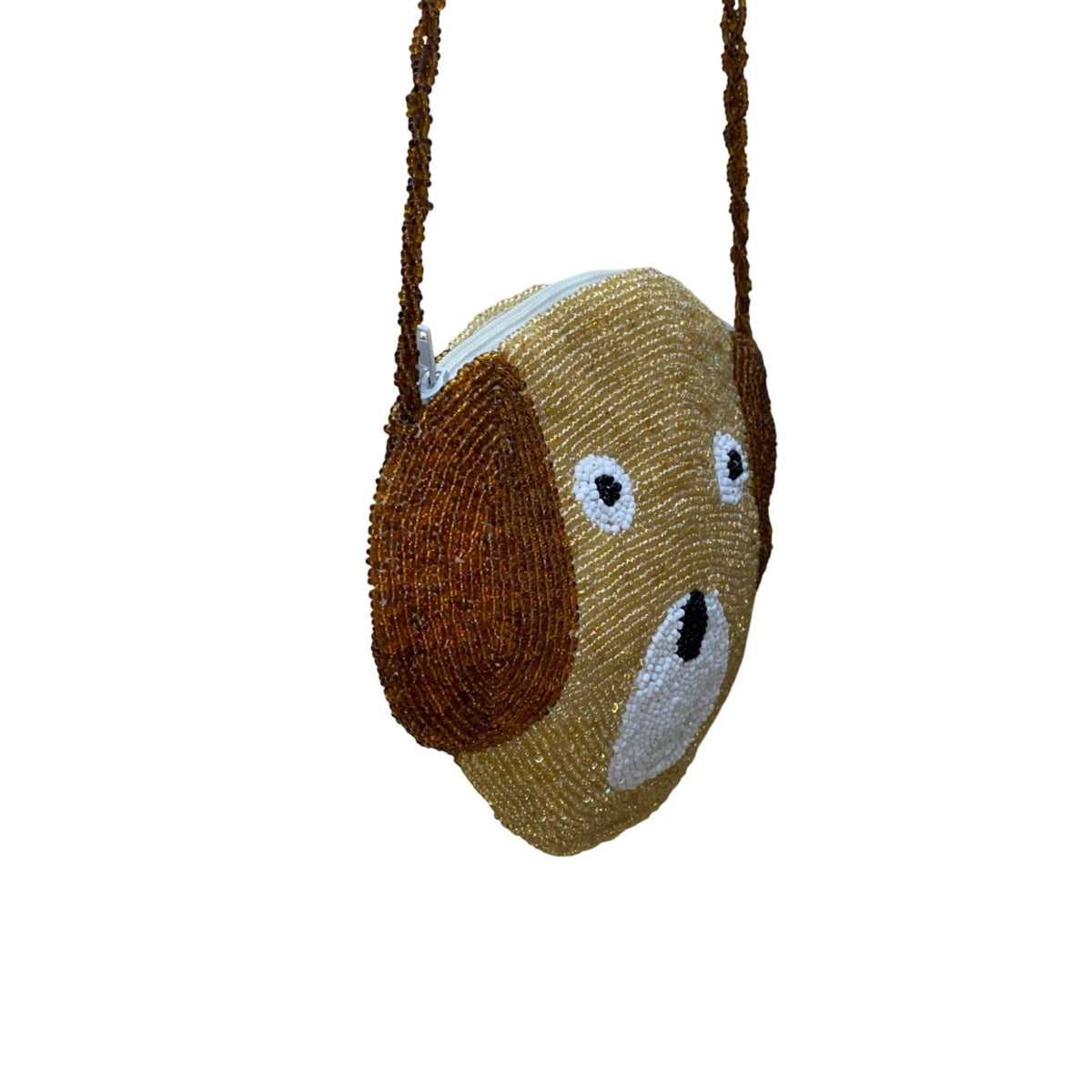 Women’s Brown Beaded Dog Face Handcrafted Unique Kid-Friendly Crossbody Purse