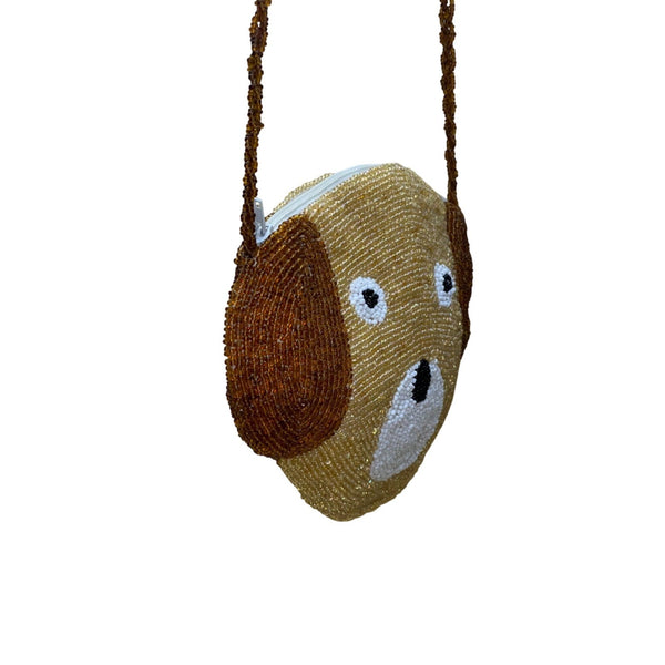 Women’s Brown Beaded Dog Face Handcrafted Unique Kid-Friendly Crossbody Purse