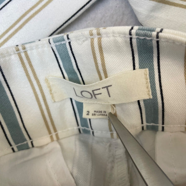 Loft Women's White Striped High Rise & Straight Fit The Kick Crop Jeans Sz 2