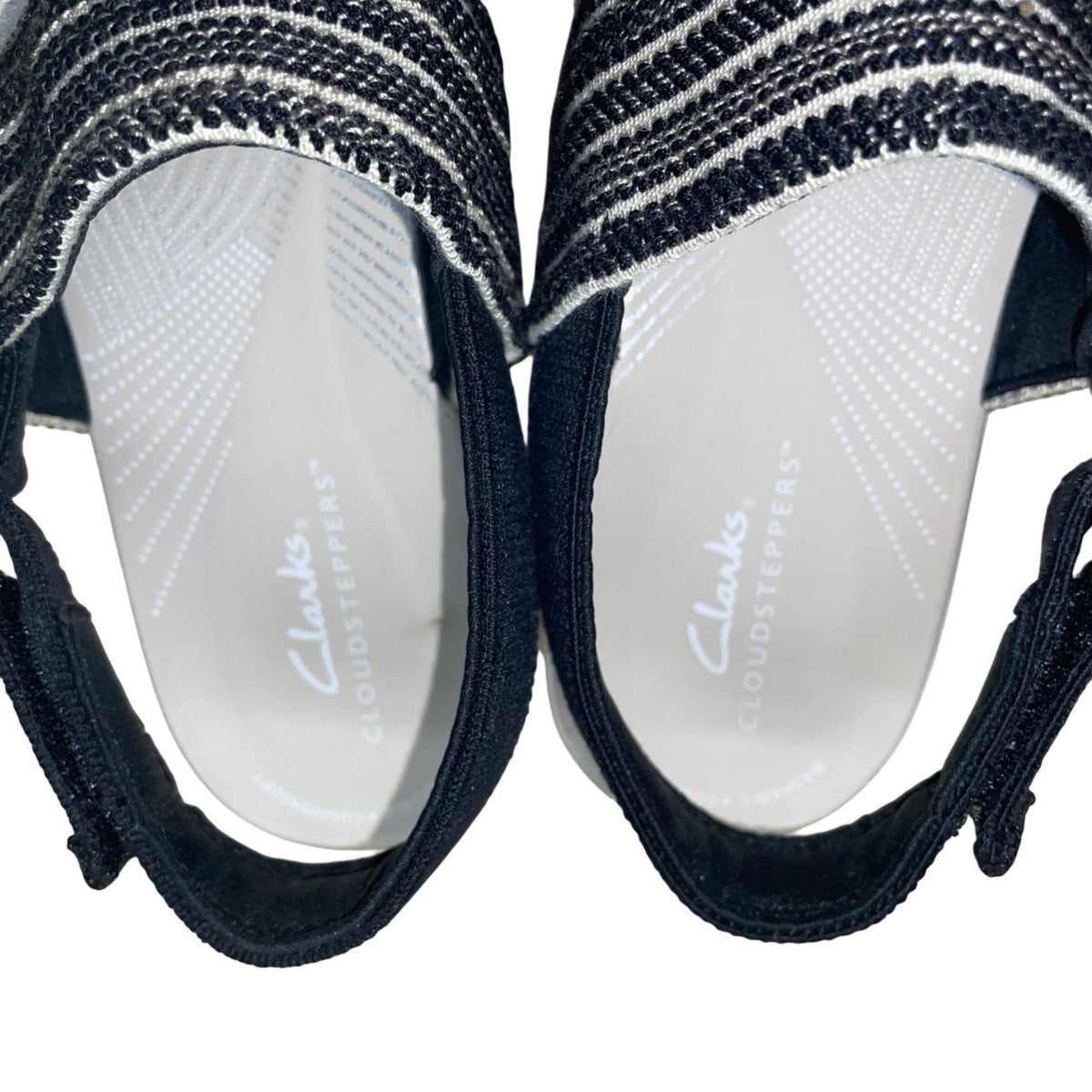 Clarks Women’s Black & White Cloudsteppers Striped Slingback Sandals Size 6.5M