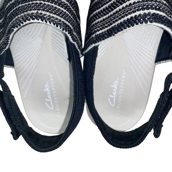 Clarks Women’s Black & White Cloudsteppers Striped Slingback Sandals Size 6.5M