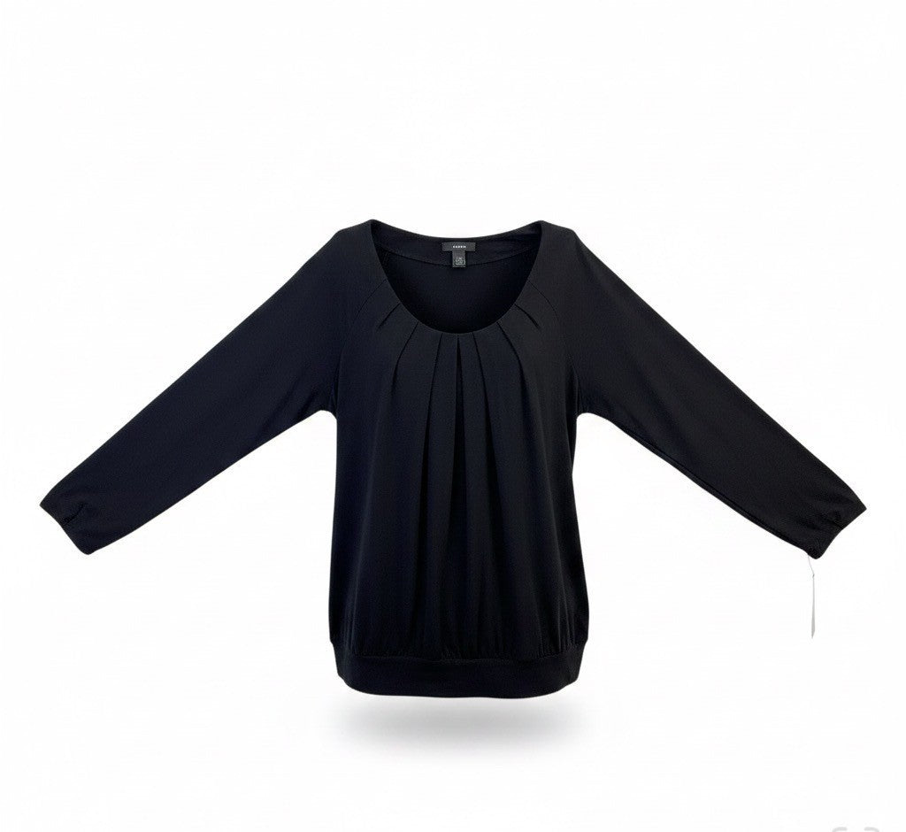 Alfani Women’s Black Pleated Scoop Neck Top Wit 3/4 Sleeves Size L
