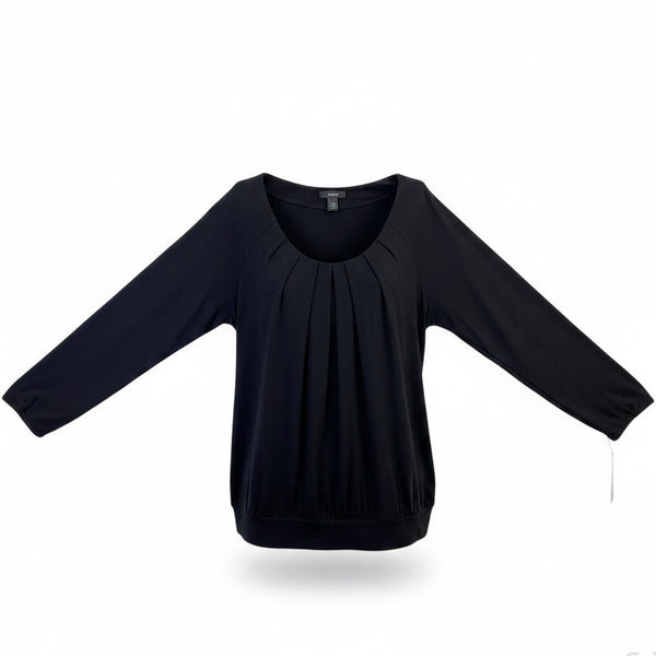 Alfani Women’s Black Pleated Scoop Neck Top Wit 3/4 Sleeves Size L