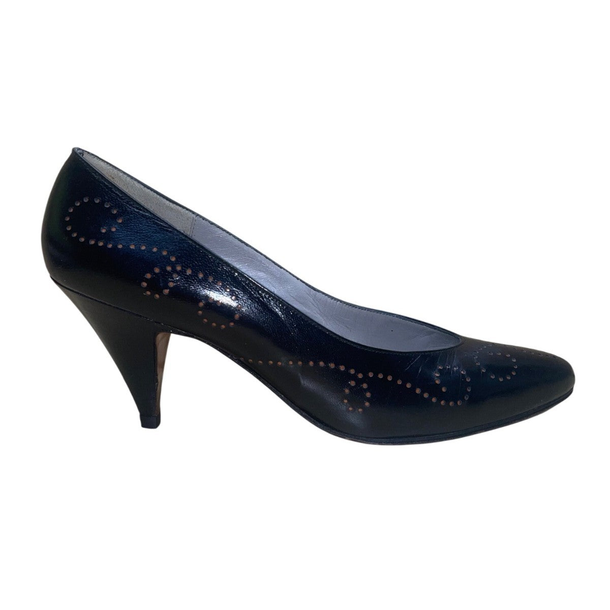 Evan Picone Women’s Black Leather Perforated Pointed Toe Dress Pumps Size 8N