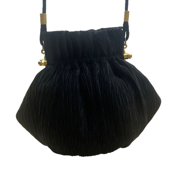 Whiting & Davis Women’s Black Pleated Fabric Gold-Tone Frame Small Crossbody Bag