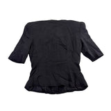 Oscar De La Renta Womens Black Silk Jacket With Beaded Button Accents Size 6