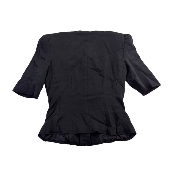 Oscar De La Renta Womens Black Silk Jacket With Beaded Button Accents Size 6