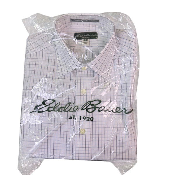 Eddie Bauer Mens White Cotton Long Sleeve Wrinkle Resistant Slim Fit Shirt Sz S