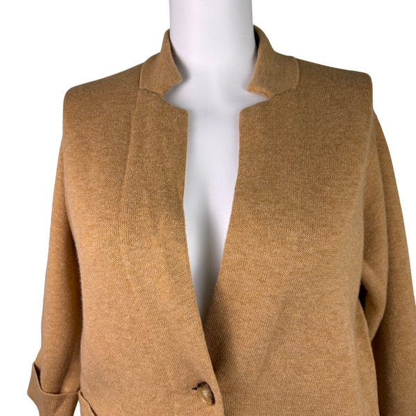 Talbots Womens Camel Nylon Wool Open Front Blazer Jacket With Pockets Size 2X