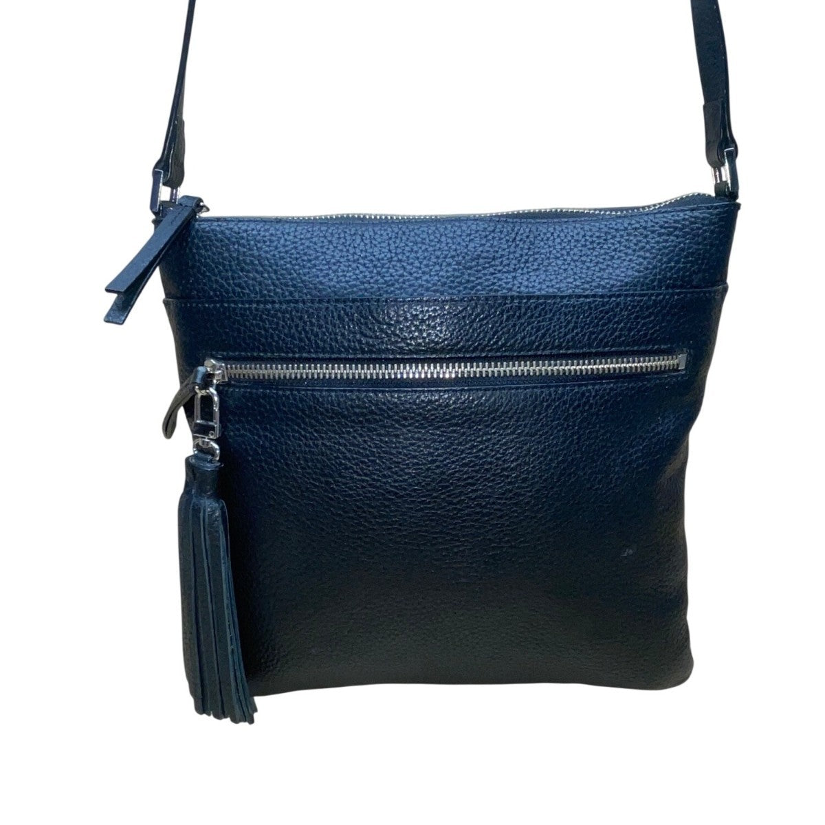 Halogen Women’s Black Pebbled Leather Adjustable Strap Crossbody Bag With Tassel