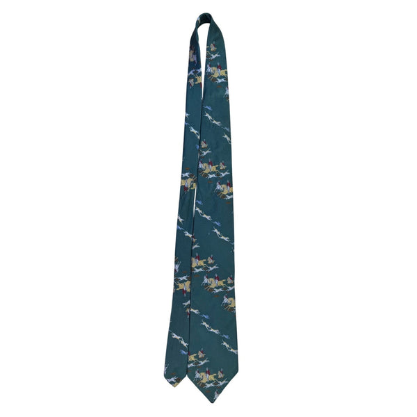Britches Mens Green Silk Jockey Horse Riding Scene Neck Tie Approx. 57.5" Long