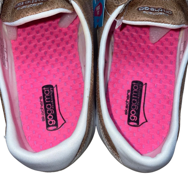 Skechers Women’s White & Brown Textile Goga Mat Insole Boat Shoe Size 9