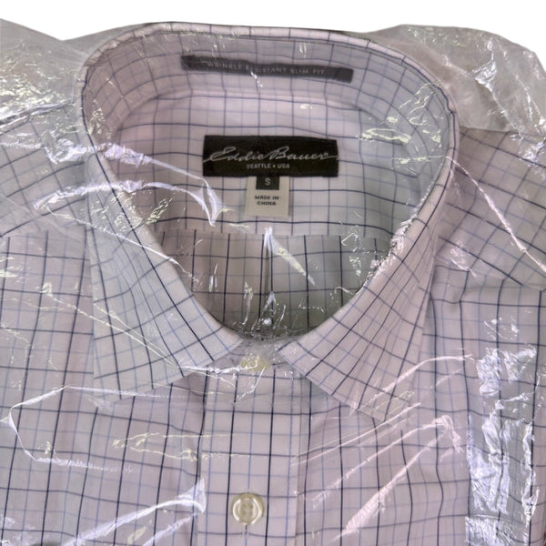 Eddie Bauer Mens White Cotton Long Sleeve Wrinkle Resistant Slim Fit Shirt Sz S