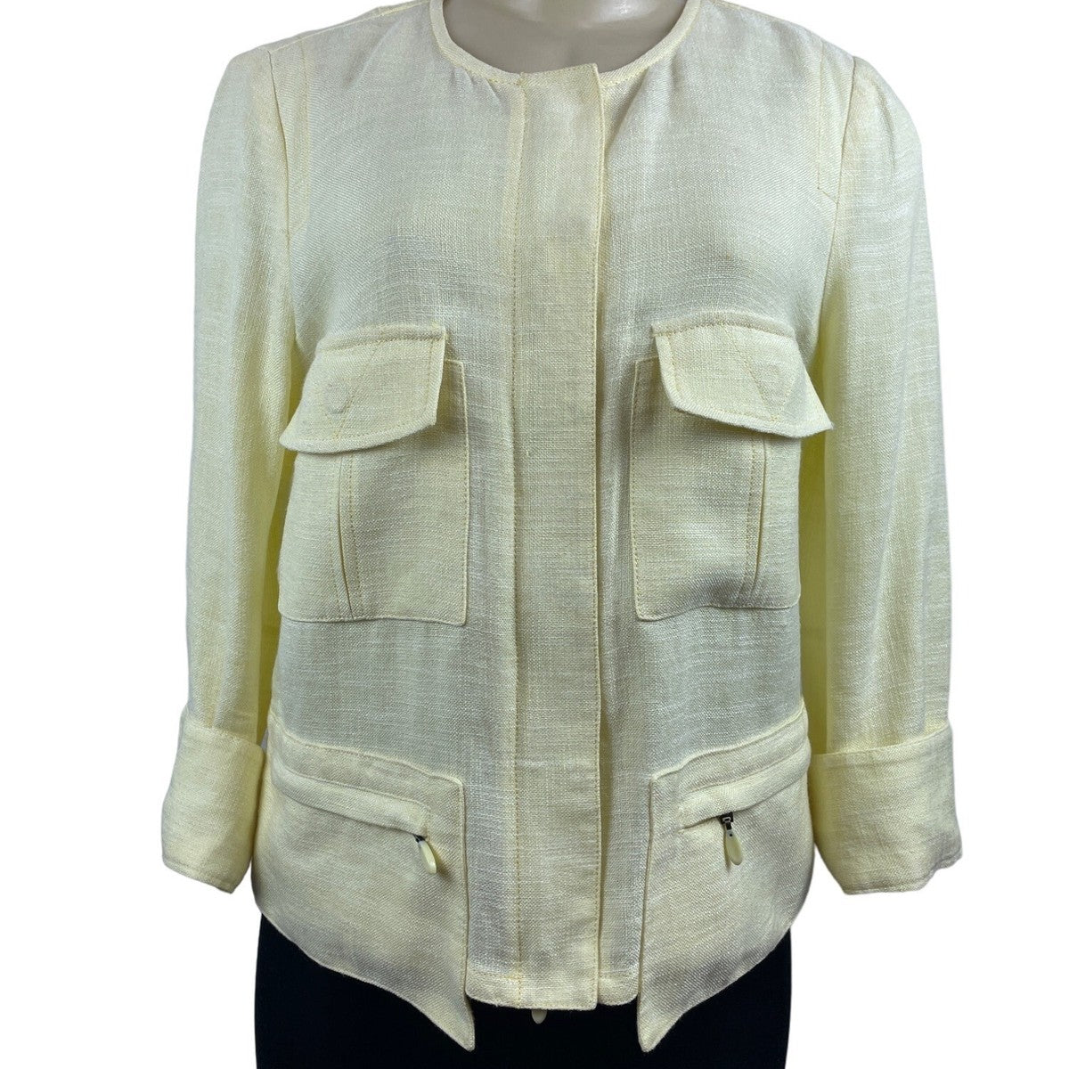 Worth Womens Yellow Linen Jacket With Pockets Size 6