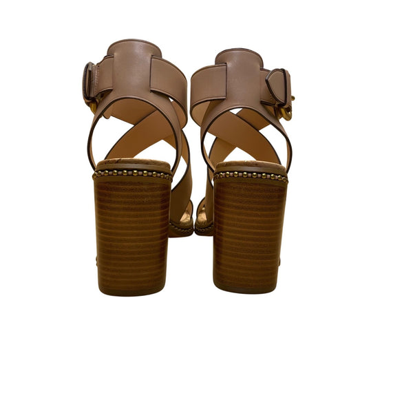 Coach Womens Dusty Gold Beechwood Mandy Met Leather Sandals Block Hell Sz 6B