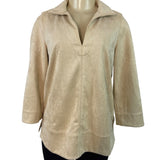 Tuckernuck Women's Beige Faux Suede 3/4 Sleeve Pullover Top Sz S