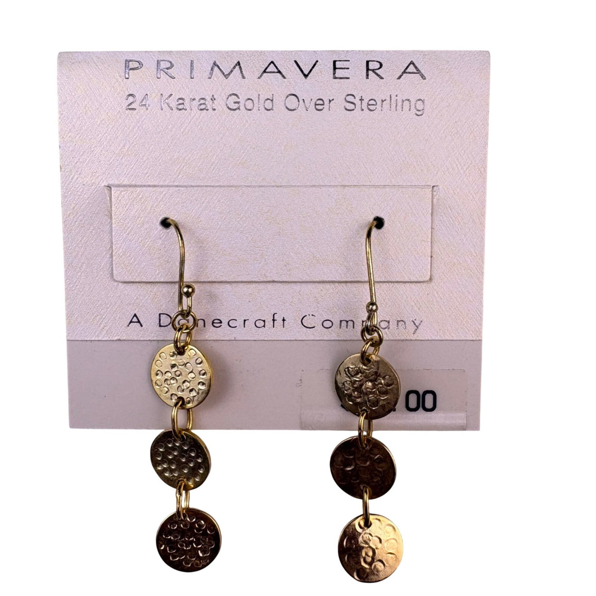 Primavera Womens Gold Tone Sterling Dangle Earrings 3 Hammered Discs 24 Karat
