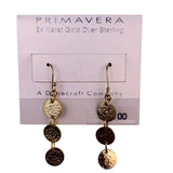 Primavera Womens Gold Tone Sterling Dangle Earrings 3 Hammered Discs 24 Karat