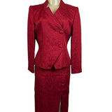 Vtg Christian Dior Women's Red Floral Skirt and Collarless Blazer Suit Sz 6