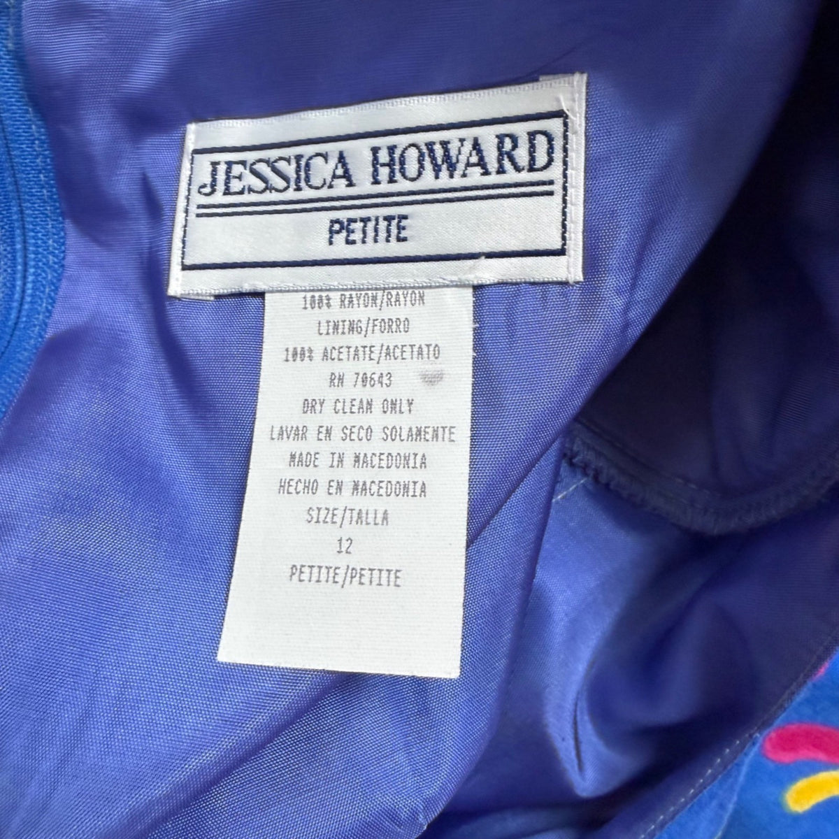 Jessica Howard Womens Blue Rayon Short Sleeve Geometric Print Dress Sz 12P - New