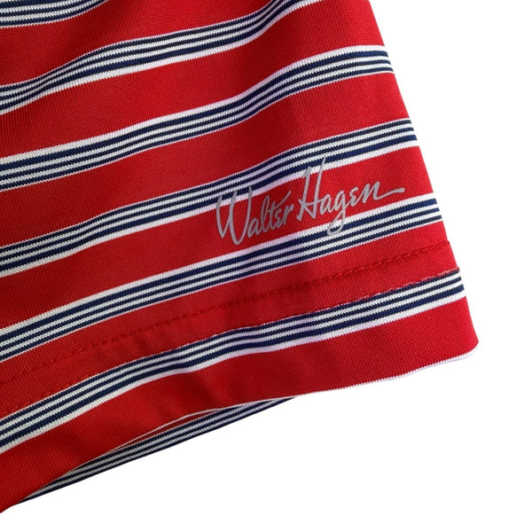 Walter Hagen Mens Red Striped Polo Shirt Lightweight Golf Performance Size L
