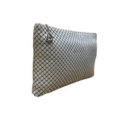 Whiting & Davis Women’s Beige Metal Mesh With Gold Heart Charm Accent Clutch Bag