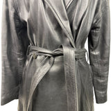 Trucker Women’s Black Leather Jacket Belted Wrap Style Size Medium