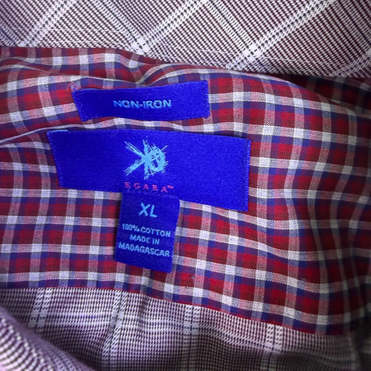 Egara Mens Burgundy White Non-Iron Plaid Button-Down Shirt Size XL