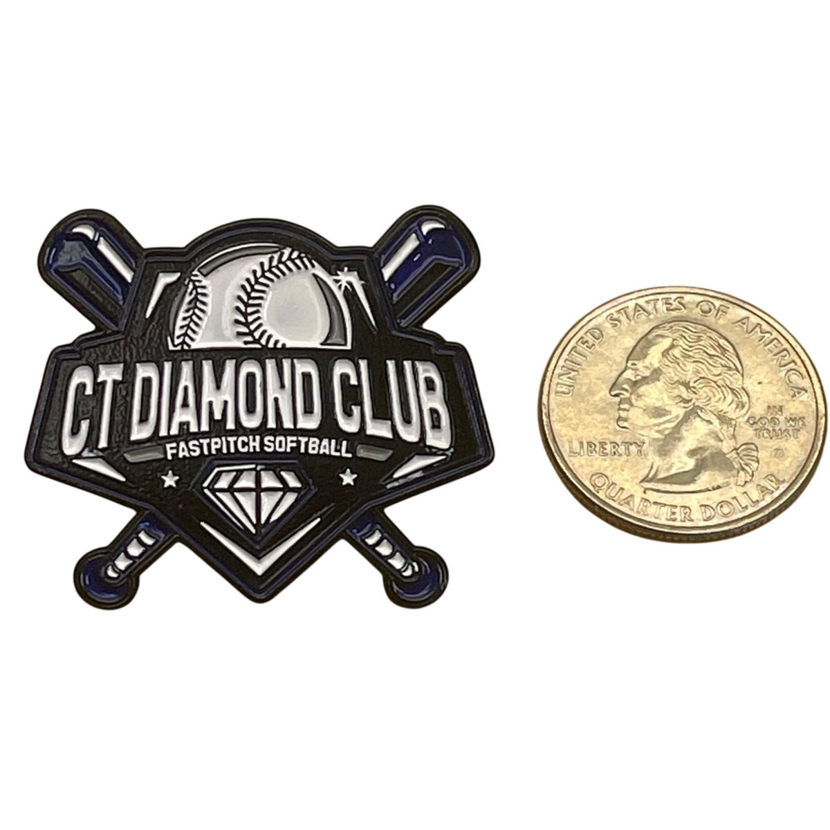 CT Diamond Club Fastpitch Softball Enamel Pin With Baseball & Bats Design