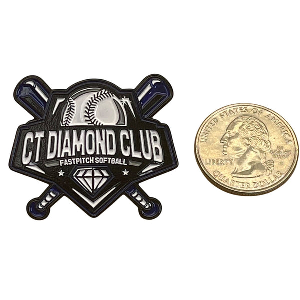 CT Diamond Club Fastpitch Softball Enamel Pin With Baseball & Bats Design