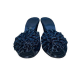 Daniel Green Women’s Black Satin Floral Detail Open-Toe Heels Slides Size 6B