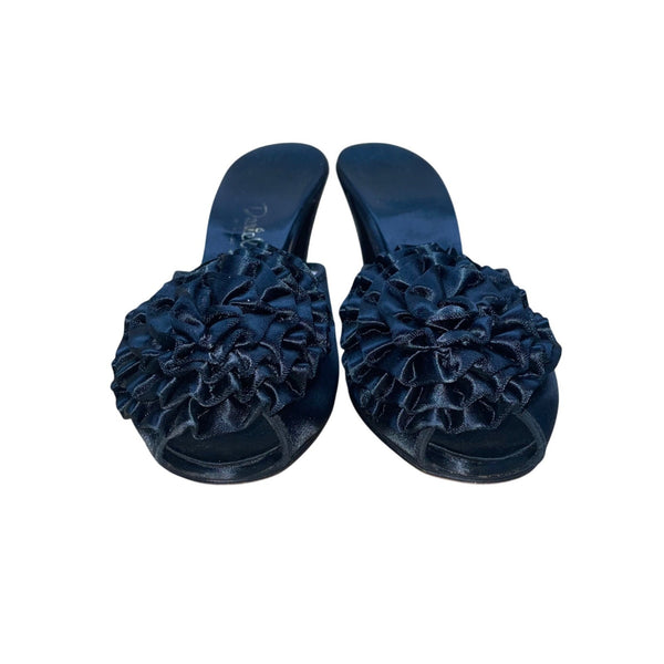 Daniel Green Women’s Black Satin Floral Detail Open-Toe Heels Slides Size 6B