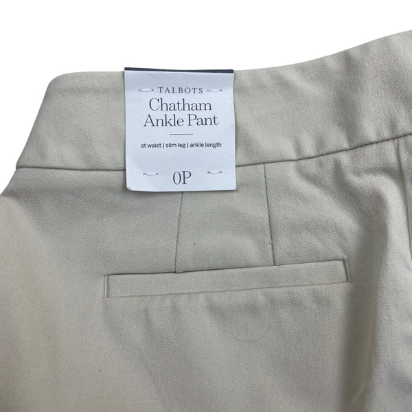 Talbots Womens Beige Cotton Blend Chatham Ankle Pants Size 0 Petite - New