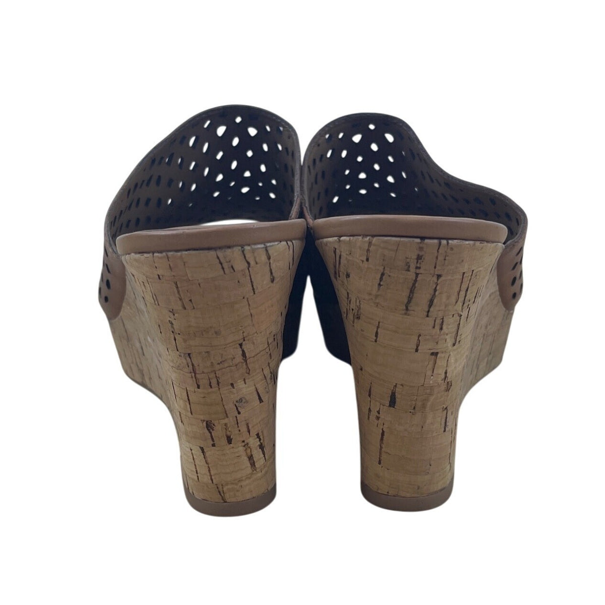 Franco Sarto Women’s Perforated Leather Wedge Sandals With Cork Heel Size 8.5M