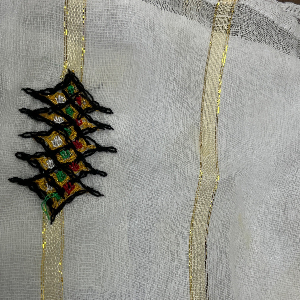 Traditional Girls White & Gold Embroidered Dress With Sleeveless Design