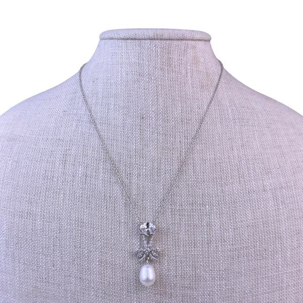 GPK Womens Silver Tone Pearl Crystal Pendant Necklace