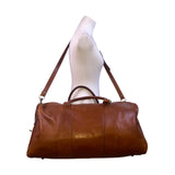 D&D Firenze Men’s Brown Leather Double Handles Shoulder Strap Travel Duffel Bag