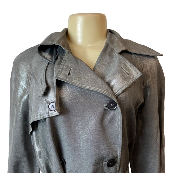 Jones New York Women's Gray Double Breasted Trench Coat Sz M