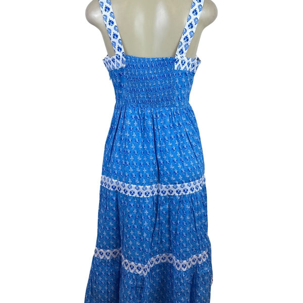 J.Crew Blue & White Floral Sleeveless Square Neck Dress W/ Lace Trim Sz 6 - New