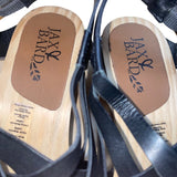 Jax & Bard Women’s Black Leather Studded Style Wooden Base Sandals Size 8.5-9 US