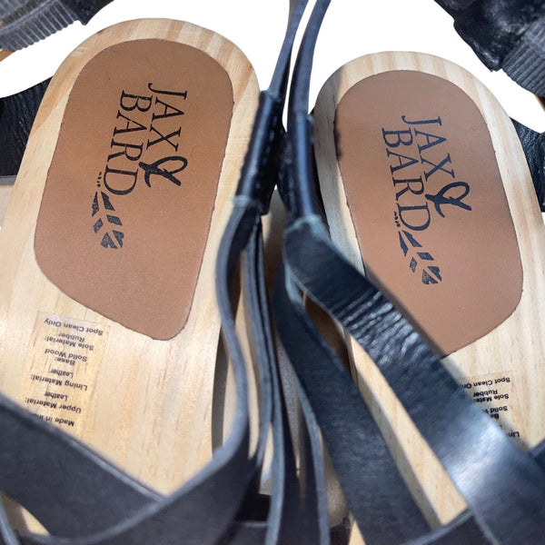 Jax & Bard Women’s Black Leather Studded Style Wooden Base Sandals Size 8.5-9 US