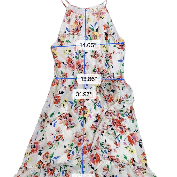 Miami Womens White Floral Halter Dress Summer Casual Ruffle Hem Size L