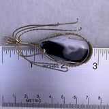 Handcrafted Silver Tone Wire Wrapped Pendant Teardrop Black & White Agate Stone