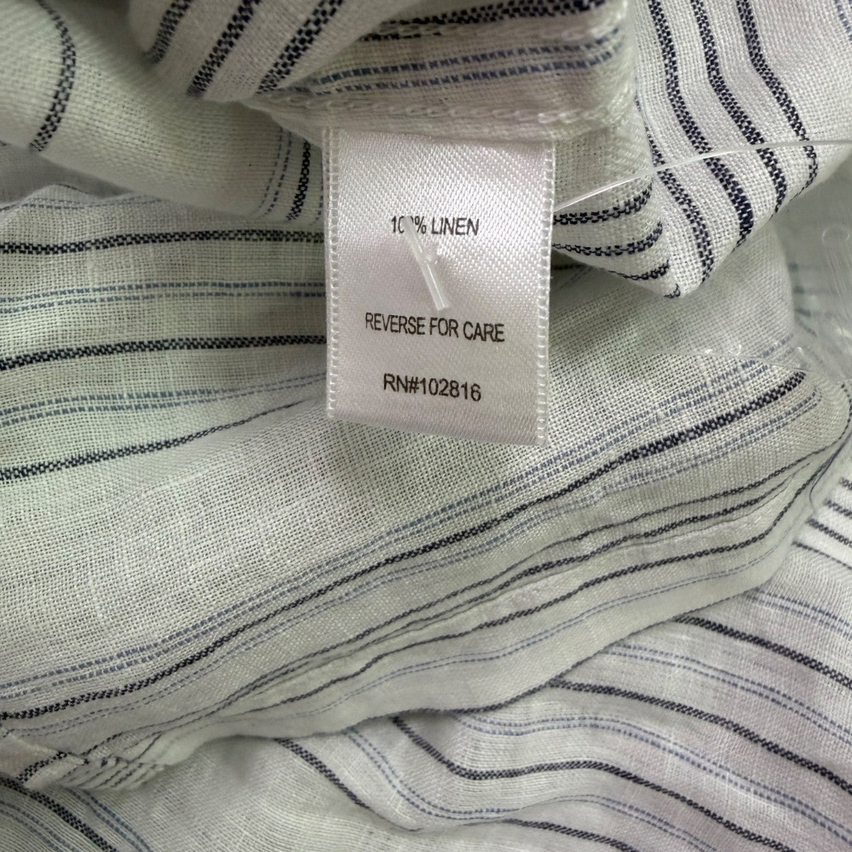 Garnet Hill Womens White/Blue Linen Striped Long Sleeve Shirt Button Front Sz XL