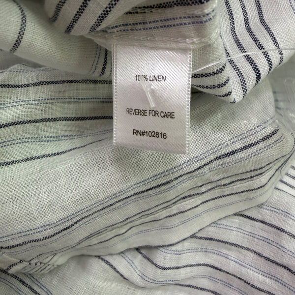 Garnet Hill Womens White/Blue Linen Striped Long Sleeve Shirt Button Front Sz XL