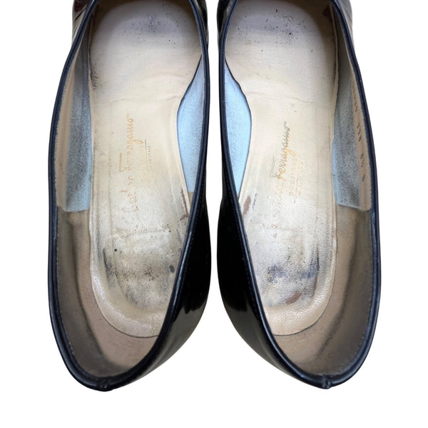 Salvatore Ferragamo Women’s Black Patent Leather Low Heel Lillaz Pumps Size 8.5B