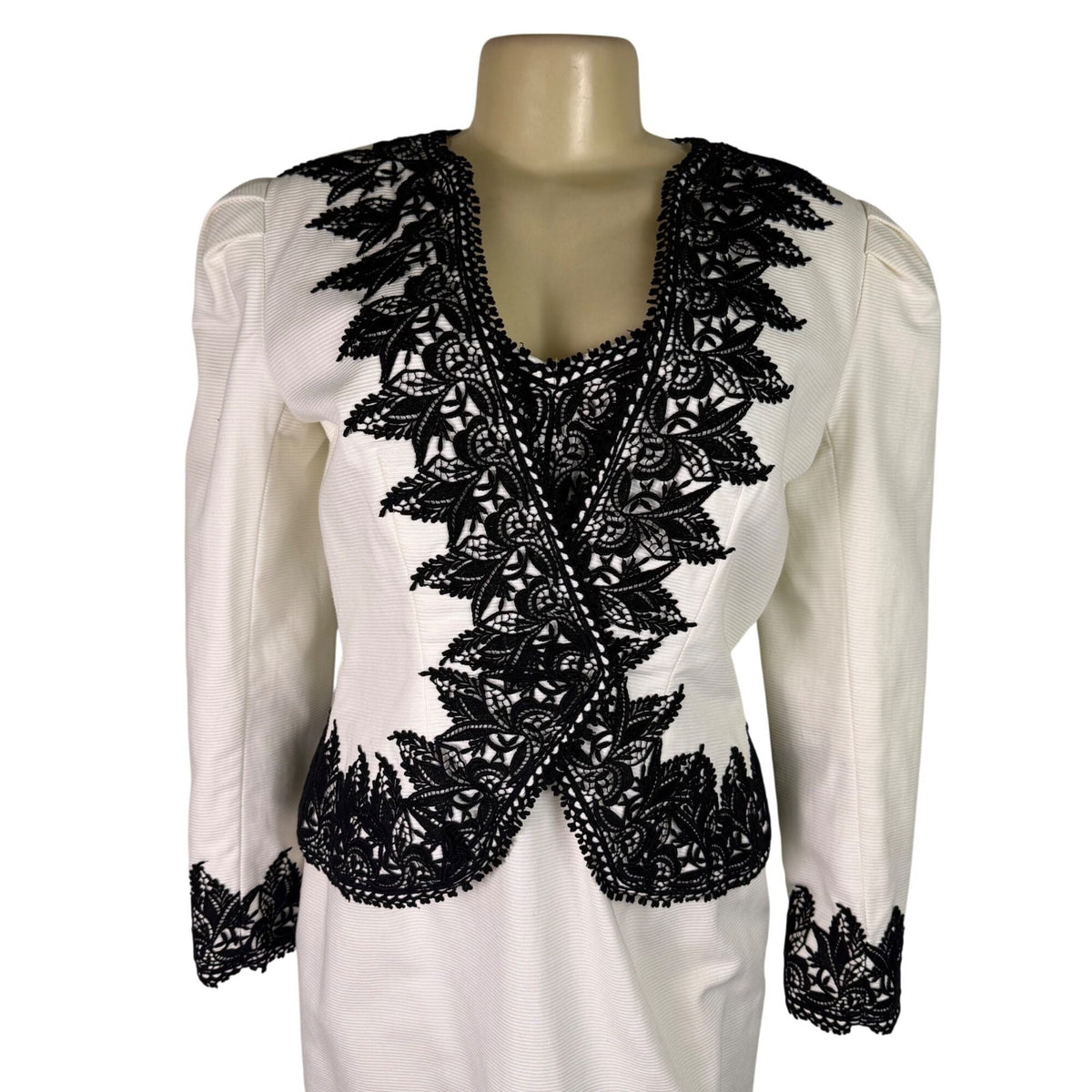 Victor Costa Women’s White & Black Dress & Blazer Set Elegant Lace Size 10
