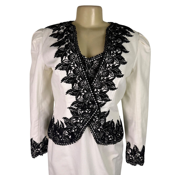 Victor Costa Women’s White & Black Dress & Blazer Set Elegant Lace Size 10